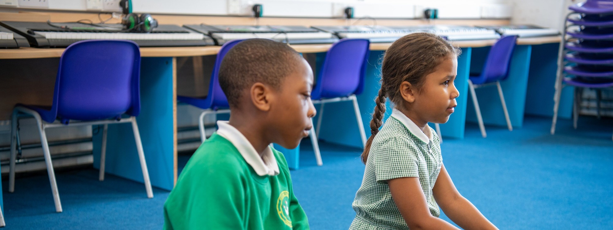 Goose Green Primary School Students in Music Class